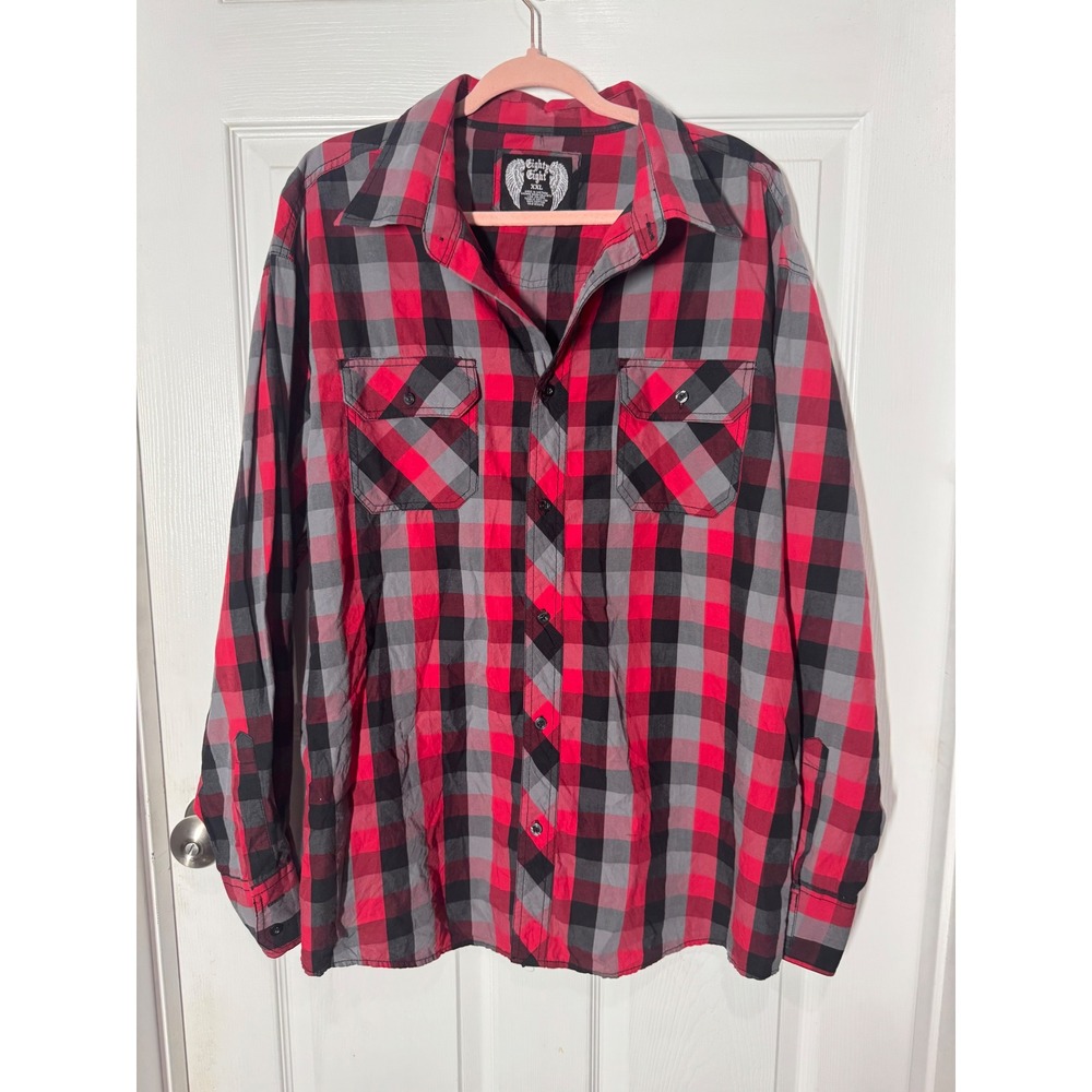 Eighty Eight Red & Gray Plaid Button-Up Shirt Men's XXL